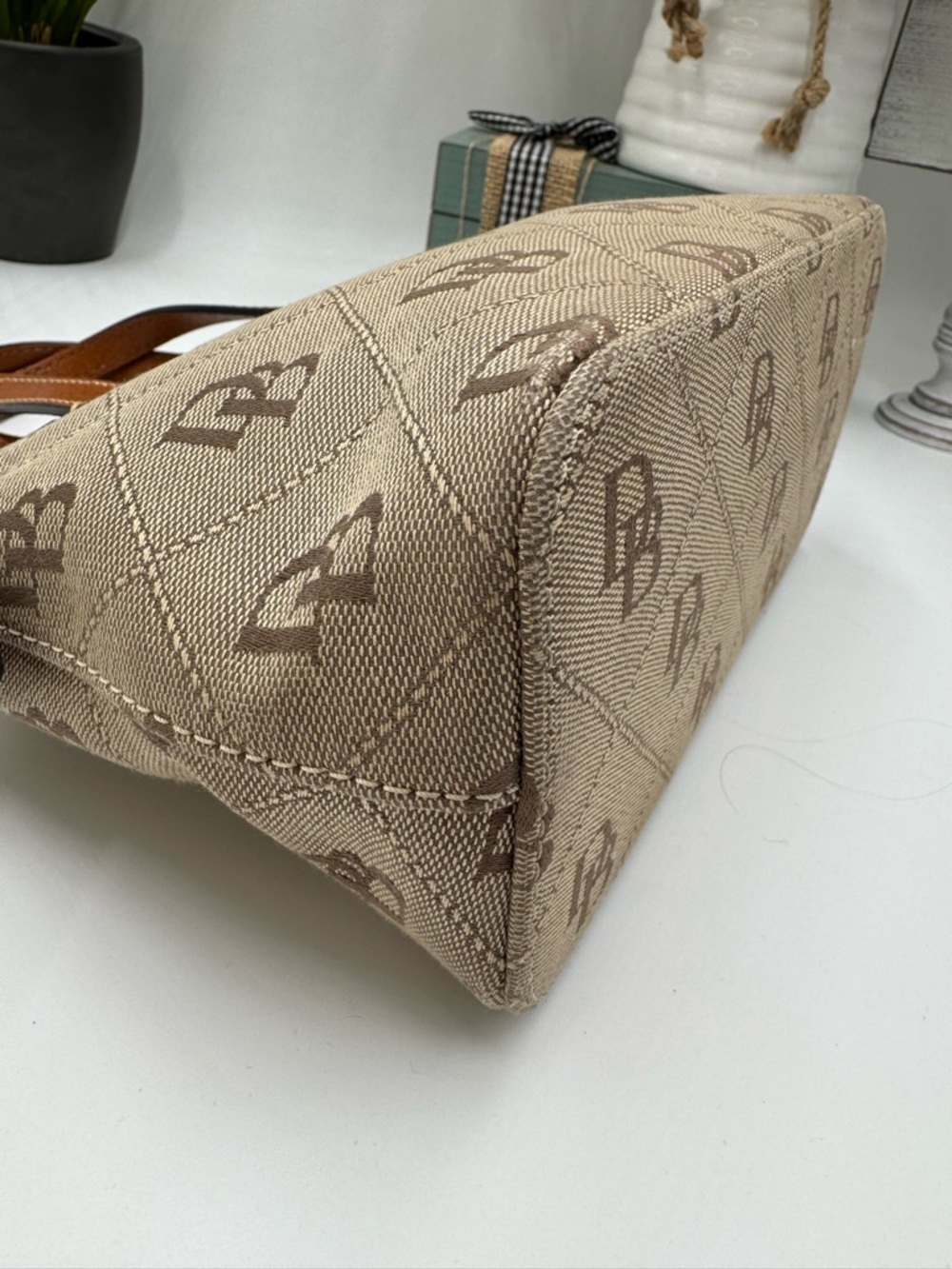 Dooney & Bourke Gretta Domed Satchel | Signature Monogram Handbag | Tan/Brown - Picture 4 of 10